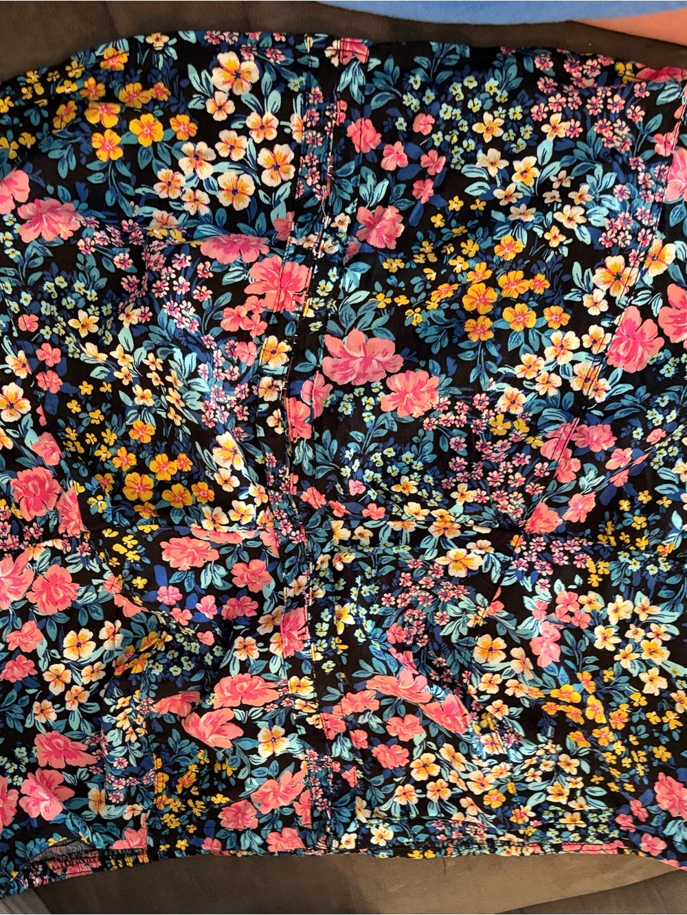 Torrid size 1.  Floral Print Tube Top in Black with Pink, Blue & Yellow Flowers